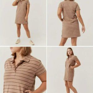NWT PACT Organic Cotton Frame Collared Polo Dress Pockets - L Fawn Pinstripe